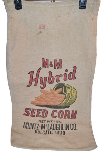 Vtg hybrid seed corn sack - &m,